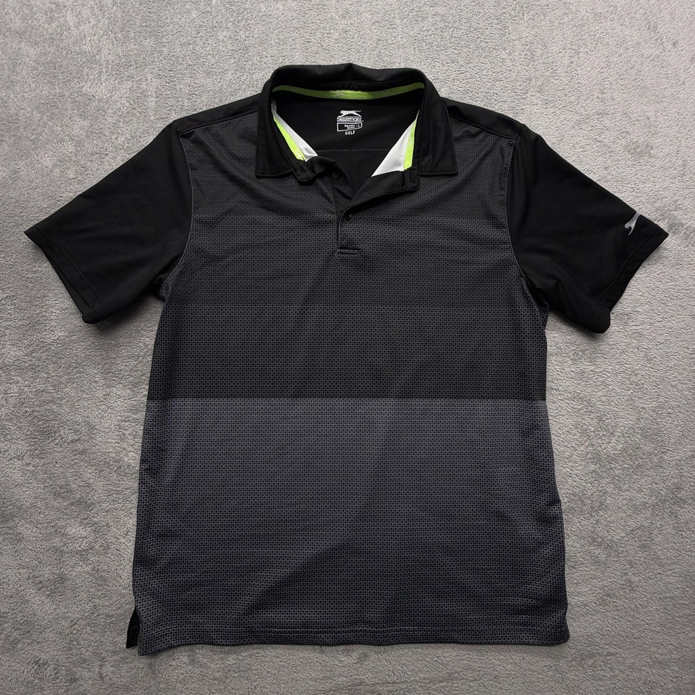 Slazenger Golf Polo Shirt Mens Large Black Geometric Short‎ Sleeve Performance